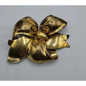 Vintage Monet Sterling Bow Brooch Pin Gold Wash 925 Messy Ribbon 1940s Signed